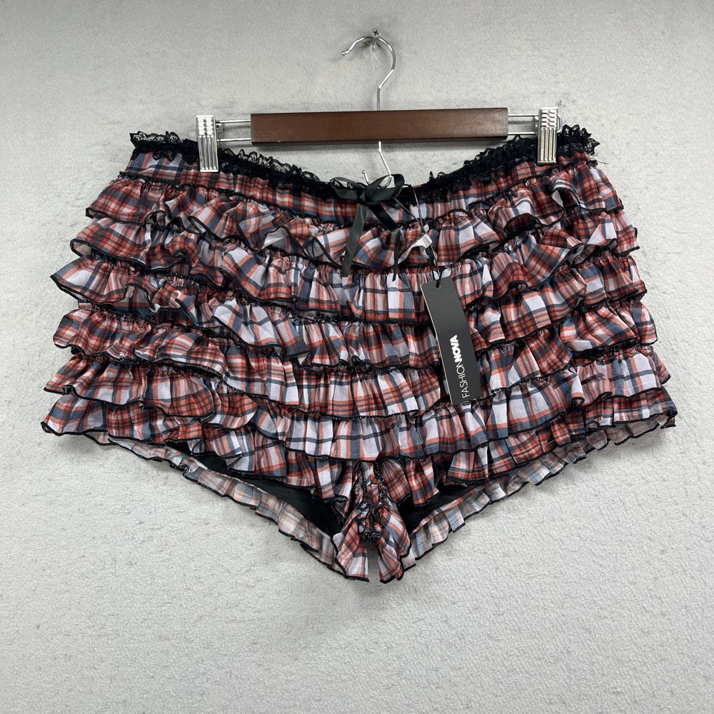 Fashion Nova Blaire Plaid Bloomer Short Women Large Multicolor Tiered Ruffle NEW